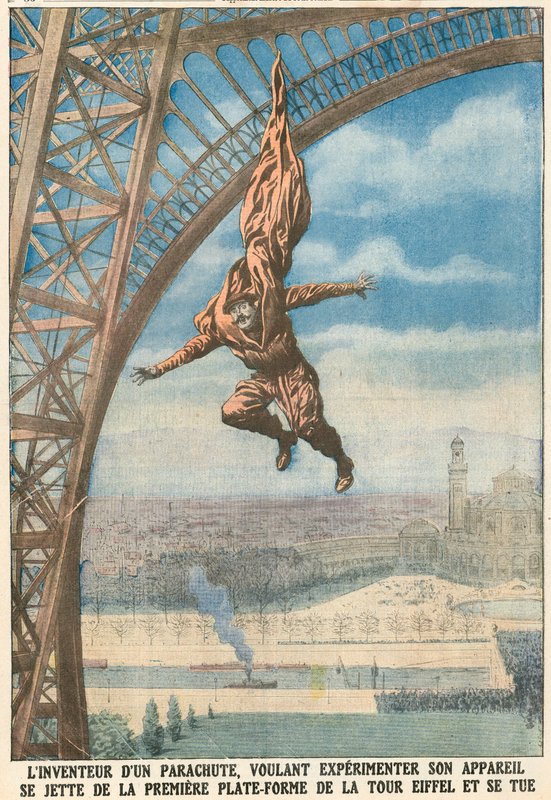 Inventor de um pára-quedas salta da Torre Eiffel de French School