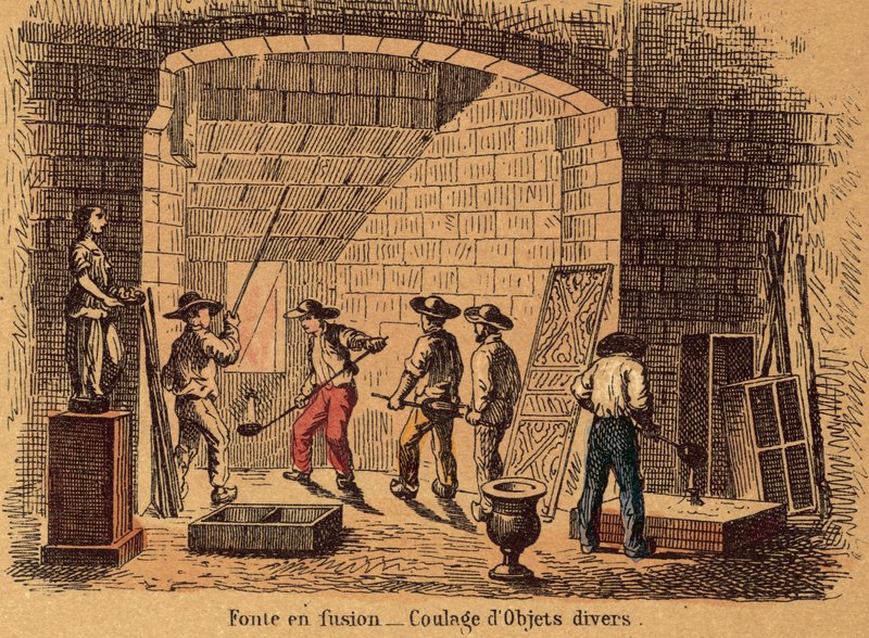 Ferro de engomar (gravação a cores) de French School