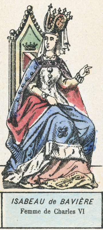 Isabeau de Baviere, Esposa de Carlos VI (gravura a cores) de French School