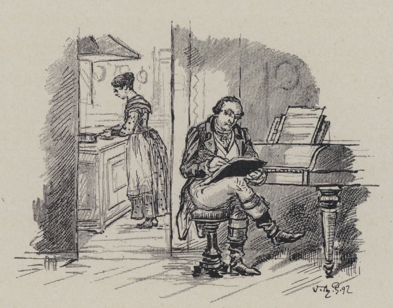 O compositor italiano Gioachino Rossini compondo em casa (gravura) de French School