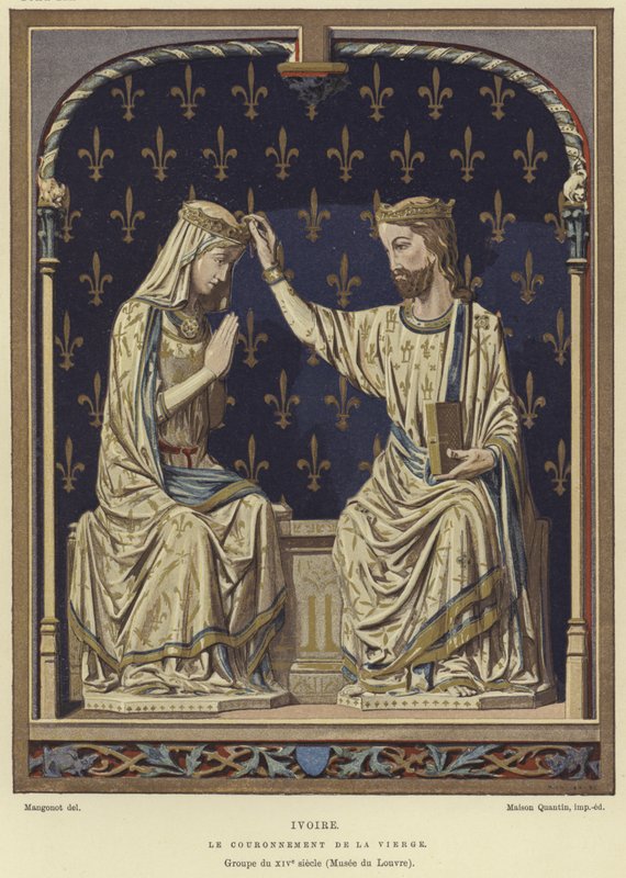 Escultura de marfim da Coroação da Virgem de French School