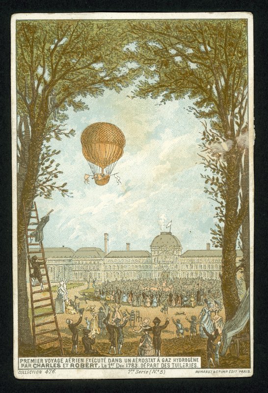 Jacques Charles e Marie-Noel Robert fazendo a primeira subida em um balão de hidrogênio, Paris, 1 de dezembro de 1783 de French School