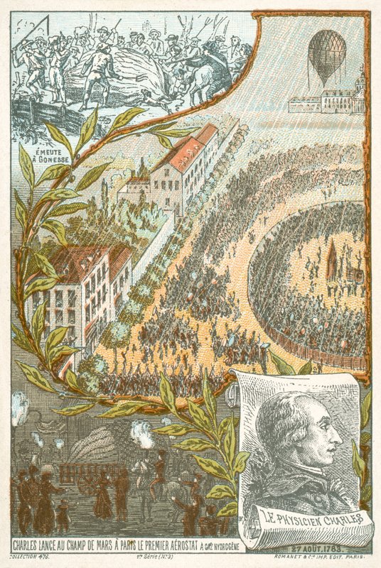 Jacques Charles lança o primeiro balão de hidrogénio do Champ de Mars, Paris, 27 de Agosto de French School