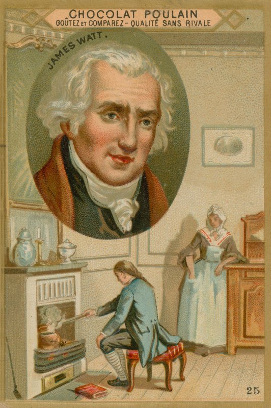 James Watt, cartão de comércio de potro de chocolate de French School