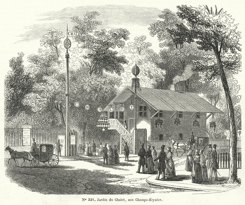 Jardin du Chalet, Champs Elysees, Paris (gravura) de French School