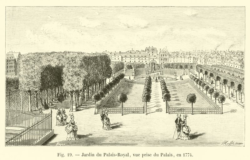 Jardin du Palais-Royal, retirado do palácio, em 1774 de French School