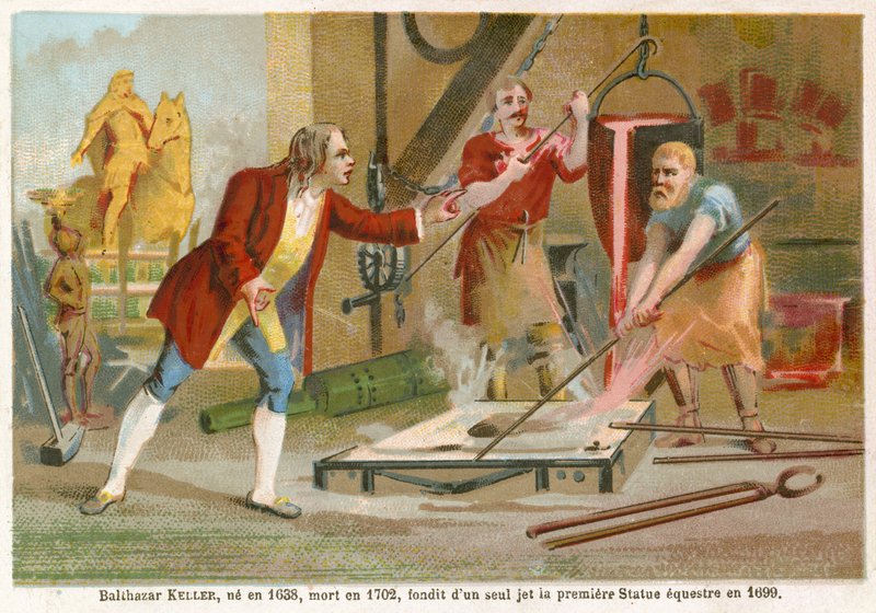 Jean-Balthazar Keller lançando a primeira estátua equestre em 1699. de French School