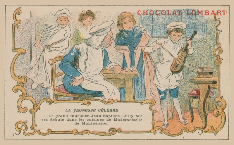 Jean-Baptiste Lully, o famoso músico fazendo sua estréia musical na cozinha da Duquesa de Montpensier de French School