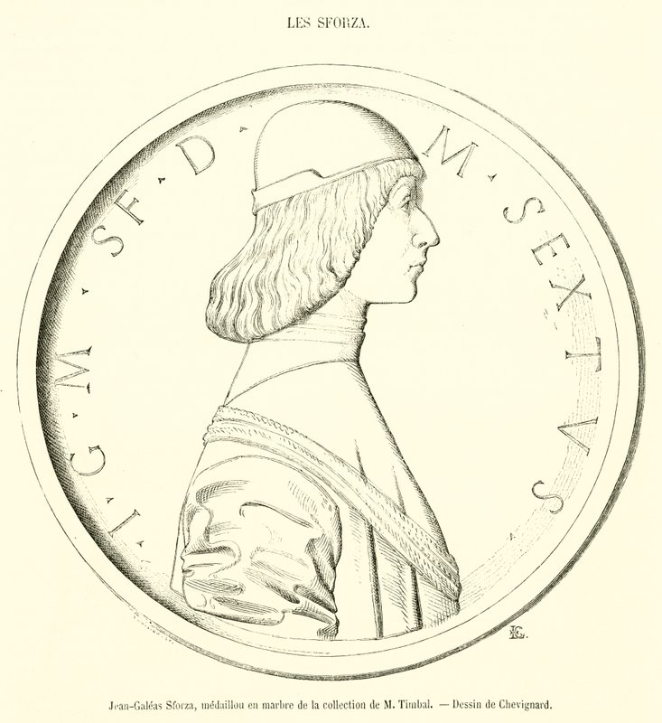 Jean-Galeas Sforza, medalhão de mármore da coleção do Sr. Timbal (gravura) de French School