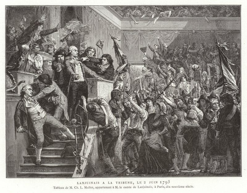Jean Denis, conde Lanjuinais, na tribuna da Convenção, Revolução Francesa, 2 de junho de 1793 de French School