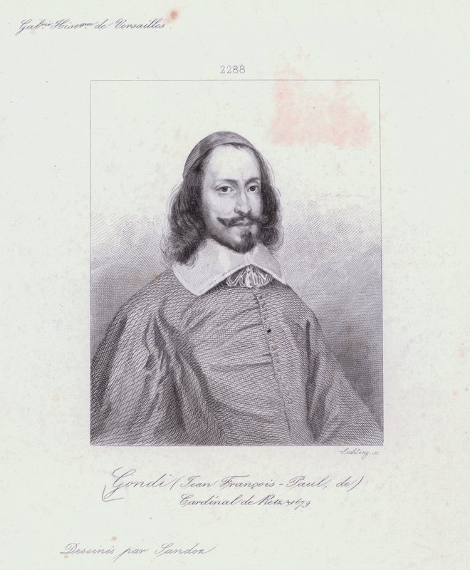 Jean Francois Paul de Gondi, Cardeal de Retz, clérigo francês e agitador na guerra civil da Fronde (gravura) de French School
