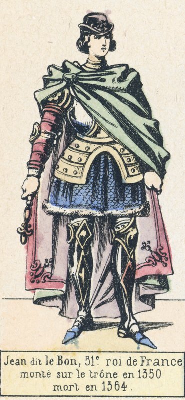 Jean le Bon, 51º rei da França, ascendeu ao trono em 1350, morreu em 1364 (gravura colorida) de French School