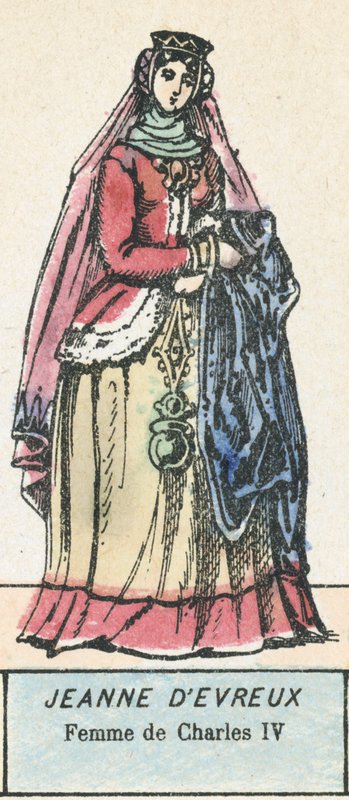 Joana de Evreux, Esposa de Carlos IV (gravura a cores) de French School