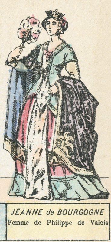 Jeanne de Bourgogne, Esposa de Philippe de Valois (gravura a cores) de French School