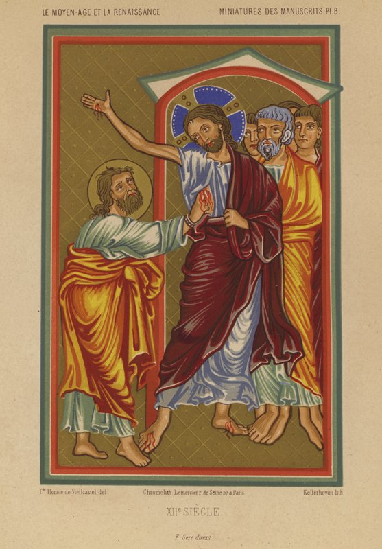 Jesus Cristo carregando as feridas da crucificação (chromolitho) de French School