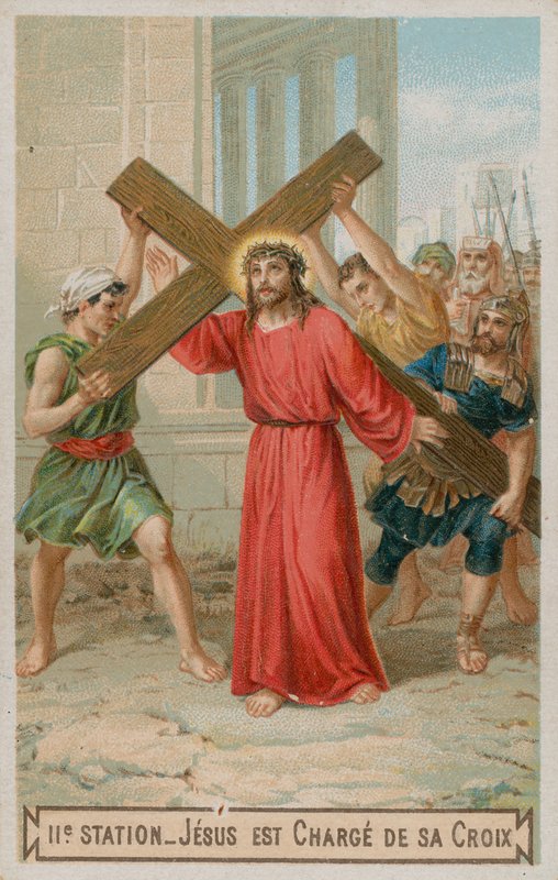 Jesus carrega sua cruz. A segunda estação da cruz de French School