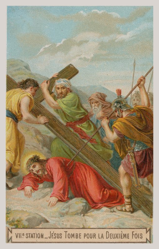 Jesus cai pela segunda vez. A sétima estação da cruz de French School