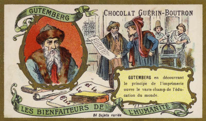 Johannes Gutenberg, alemão, gravador, inventor e impressor (chromolitho) de French School