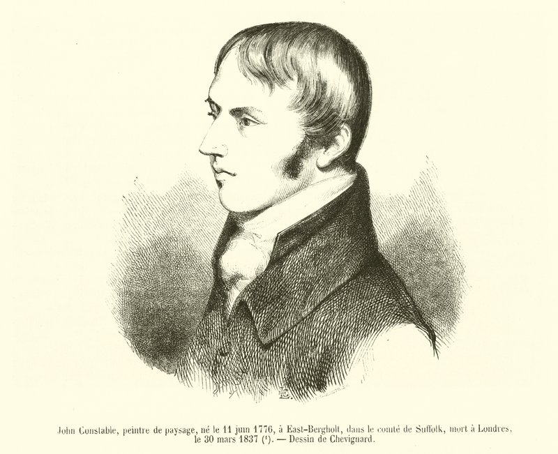 John Constable, pintor paisagista, nascido a 11 de Junho de 1776, East Bergholt, Suffolk, falecido a 30 de Março de 1837, Londres (gravura) de French School