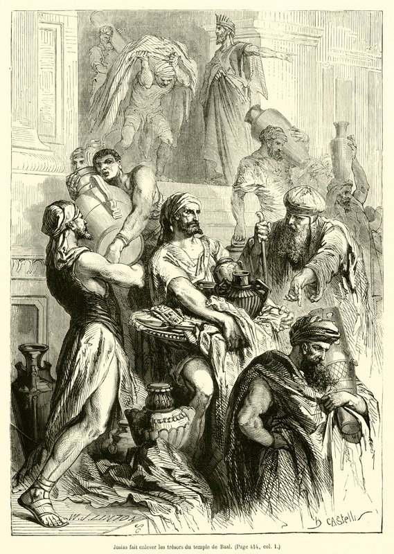 Josias tem os tesouros retirados do templo de Baal (gravura) de French School