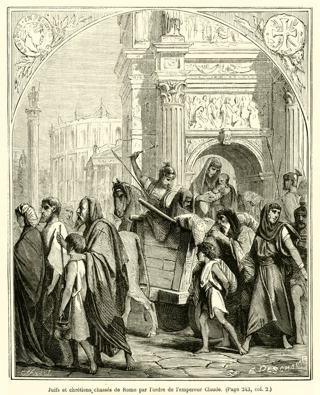 Judeus e cristãos expulsos de Roma por ordem do Imperador Cláudio (gravura) de French School
