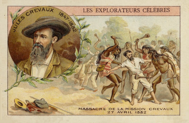 Jules Crevaux (1847-1882) nas margens do Rio Pilcomayo na Argentina em 27 de abril de 1882 de French School