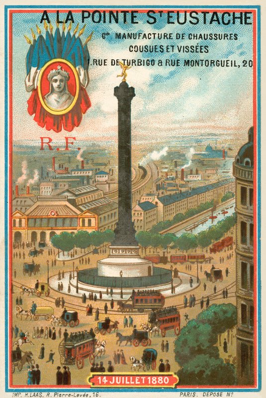 Coluna de Julho comemorativa da Revolução Francesa de 1830, Paris (chromolitho) de French School