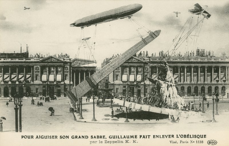 Kaiser Wilhelm II imaginou remover o obelisco de Paris por Zeppelin (litho) de French School