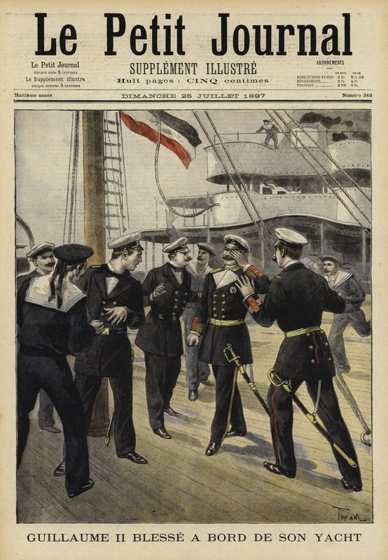 Kaiser Wilhelm II da Alemanha ferido a bordo de seu iate, 1897 de French School