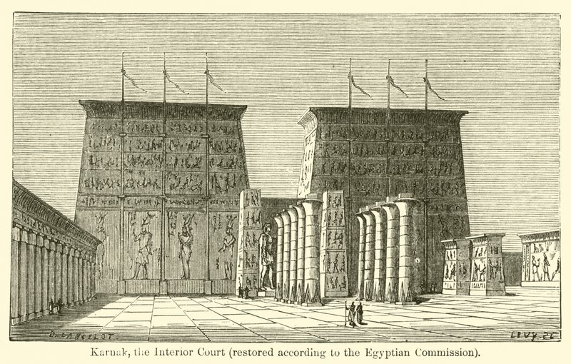 Karnak, o Tribunal do Interior, restaurado segundo a Comissão Egípcia (gravura) de French School