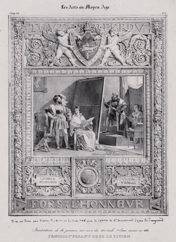 O Rei Francisco I da França posando para o seu retrato pelo pintor italiano Ticiano de French School