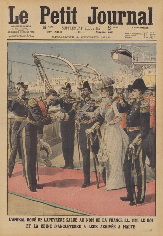 Rei Jorge V e Rainha Maria em Malta (cor litho) de French School