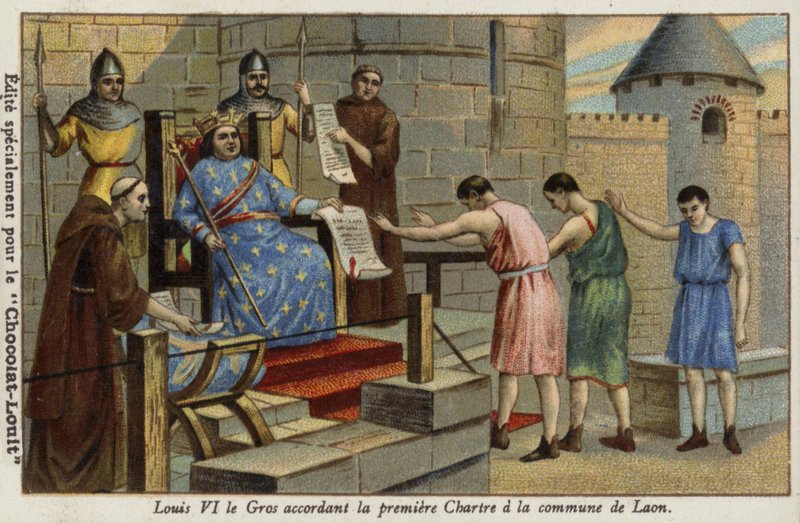 Rei Louis VI da França, concedendo o primeiro charter à cidade de Laon, 1128 de French School