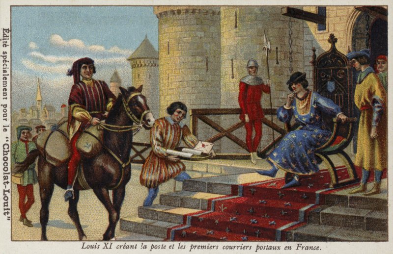 Rei Luís XI estabelece o primeiro serviço postal na França, 1464 de French School