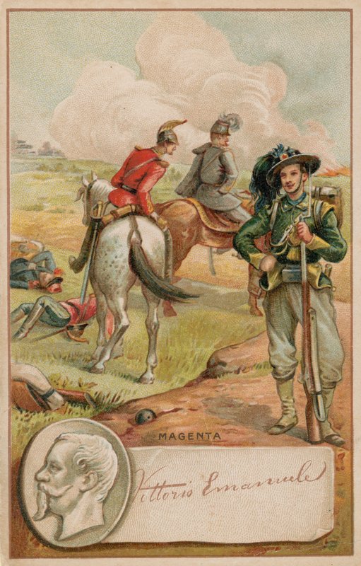 Rei Victor Emmanuel da Itália e o campo de batalha de Magenta de French School