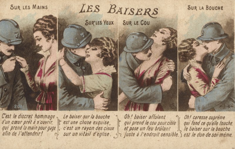 Casal beijador (cor litho) de French School