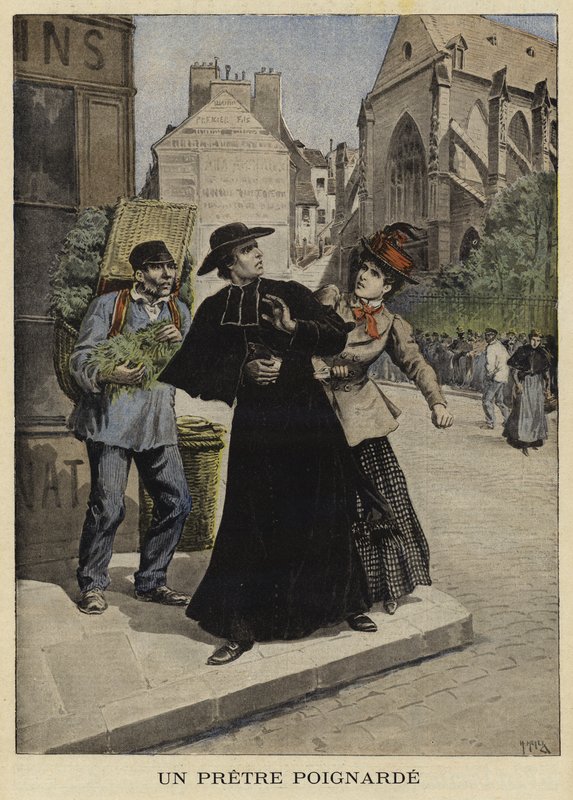 Ataque de faca em um padre, França, 1897 de French School