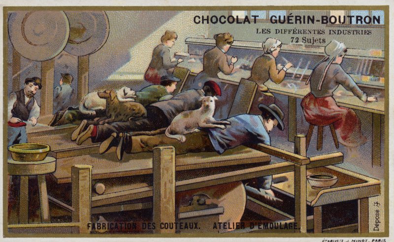 Fabrico de facas. Oficina de afiação (chromolitho) de French School