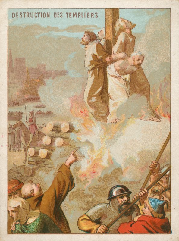 Cavaleiros Templários sendo queimados na fogueira na França de French School