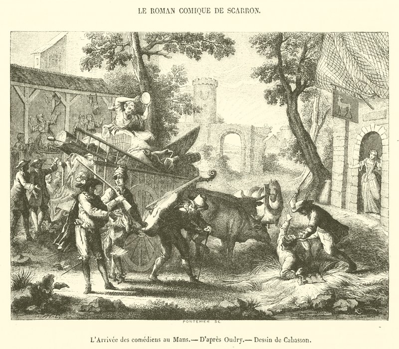 A chegada dos comediantes a Le Mans (gravura) de French School