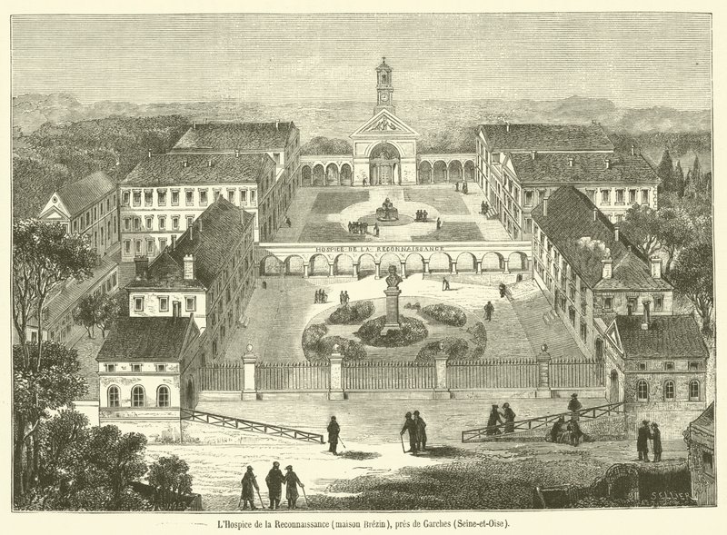 Hospice de la Reconnaissance, Brezin House, perto de Garches, Seine-et-Oise (gravura) de French School