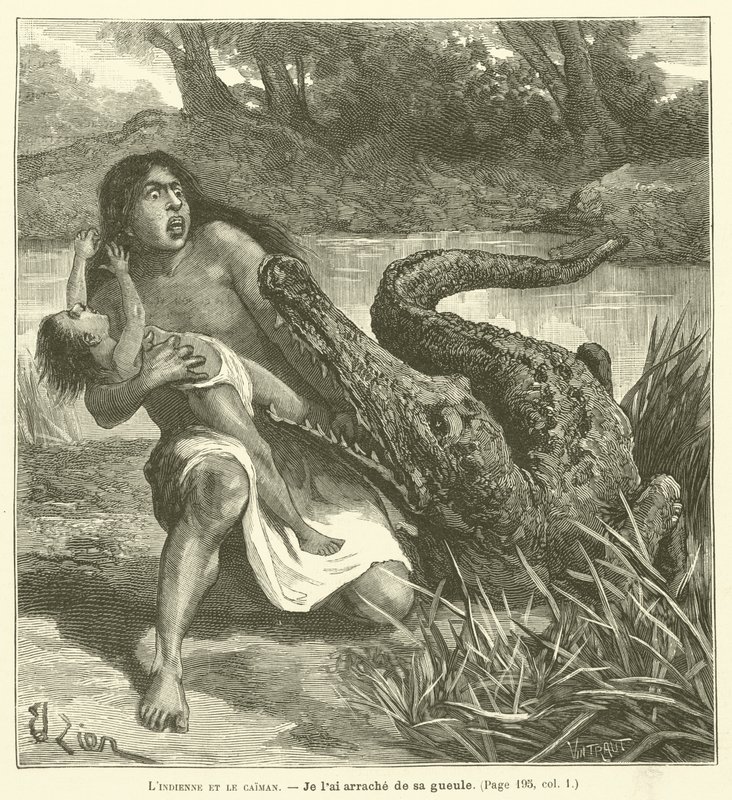 A mulher indiana e o jacaré (gravura) de French School