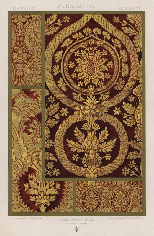 Ornamentação de tecidos: Renascença (cor litho) de French School