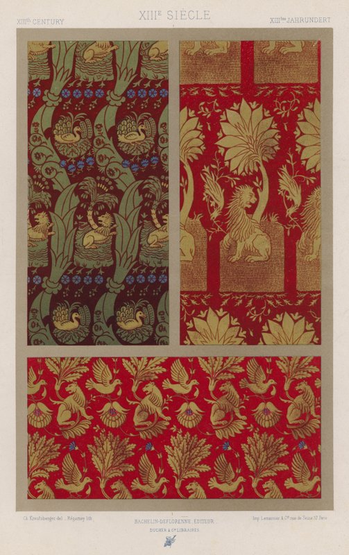 Ornamento de Tecidos: Século XIII, Século XIII, XIII de Jahrhundert (cor litho) de French School