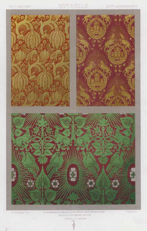Ornamento de Tecidos: Século XIV, Século XIV, Século XIV (cor litho) de French School