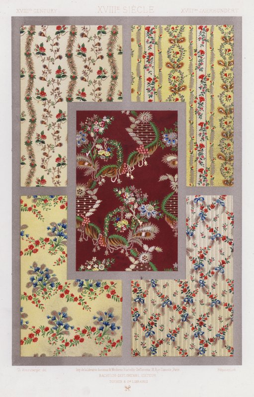Ornamento de Tecidos: Século 18, Século 18, Século 18 (cor litho) de French School