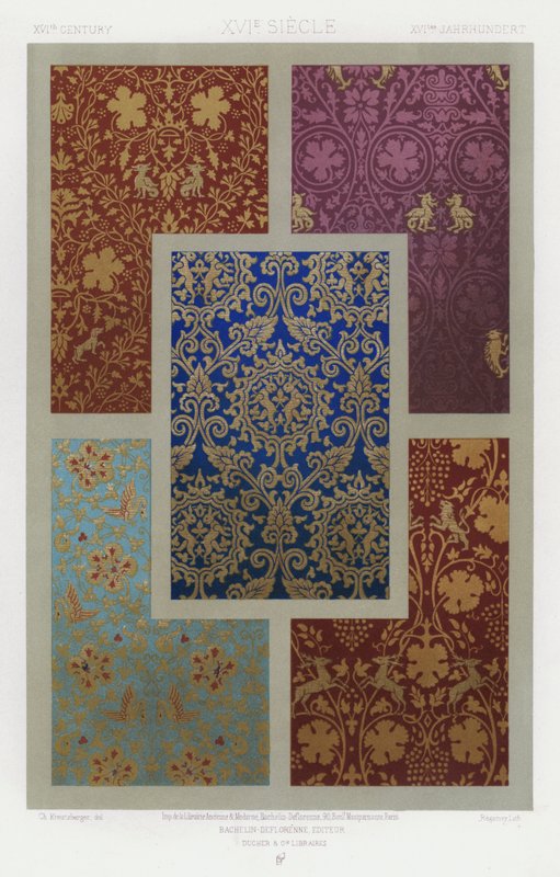 Ornamento de Tecidos: Século XVI, Século XVI, Século XVI (cor litho) de French School