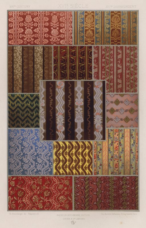 Ornamento de Tecidos: Século XVI, Século XVI, Século XVI (cor litho) de French School
