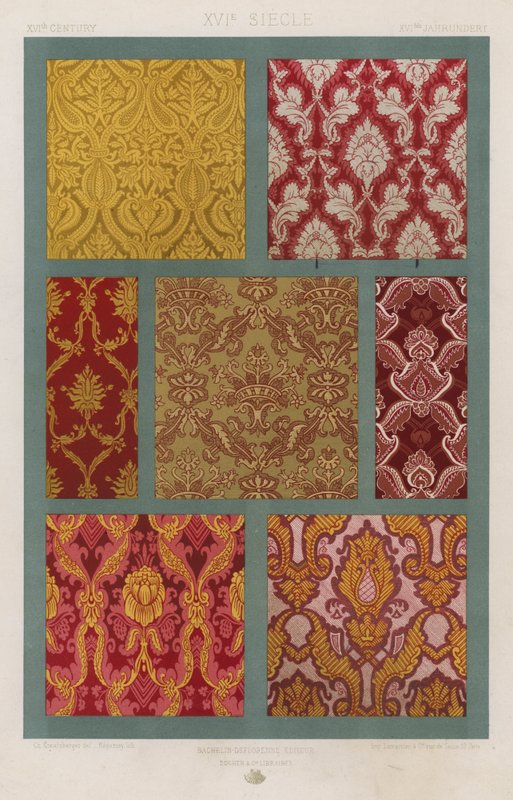 Ornamento de Tecidos: Século XVI, Século XVI, Século XVI (cor litho) de French School