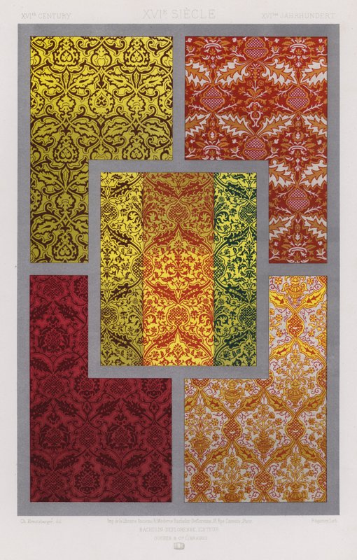 Ornamento de Tecidos: Século XVI, Século XVI, Século XVI (cor litho) de French School